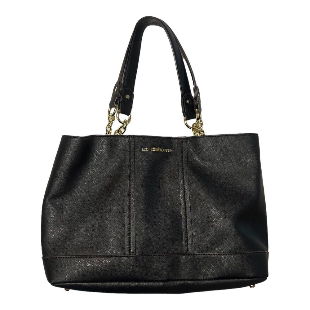 Liz Claiborne Black Faux Leather Shoulder Handbag Purse Double Handle